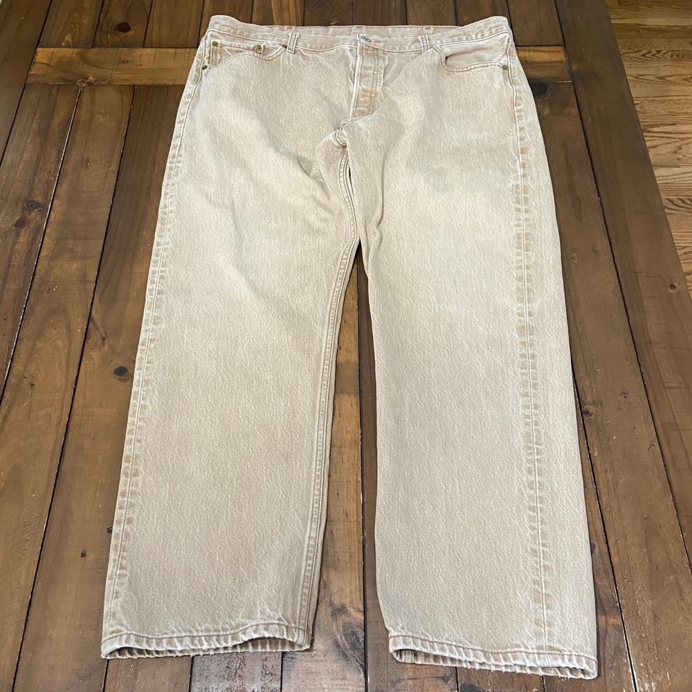 Levis 501 Original Fit‎ Tan Khaki Denim Jeans Mens 44x32 button fly straight leg